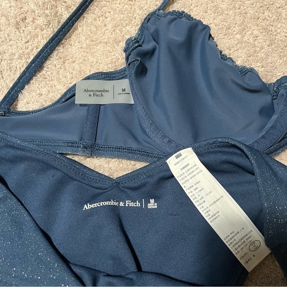 Abercrombie Blue Shimmer Bikini '90s Top and High Leg Cheeky Bottom, size Medium - Picture 3 of 11